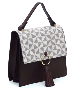 PM Monogram Ring Tassel Flap Crossbody Satchel PM704 TAUPE